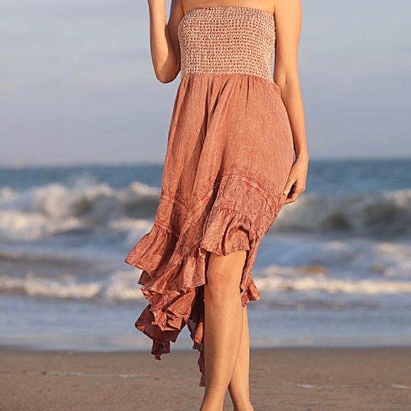 DUSTY ROSE HI-LOW STRAPLESS DRESS - Picture 3 of 3